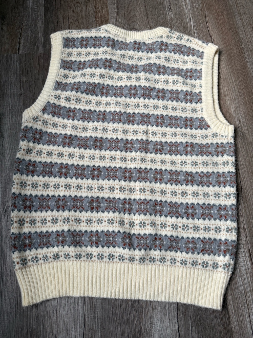 VTG CARL MICHAELS Fair Isle Knit Sweater Vest Pattern Beige Multi Color Size L - Picture 5 of 6